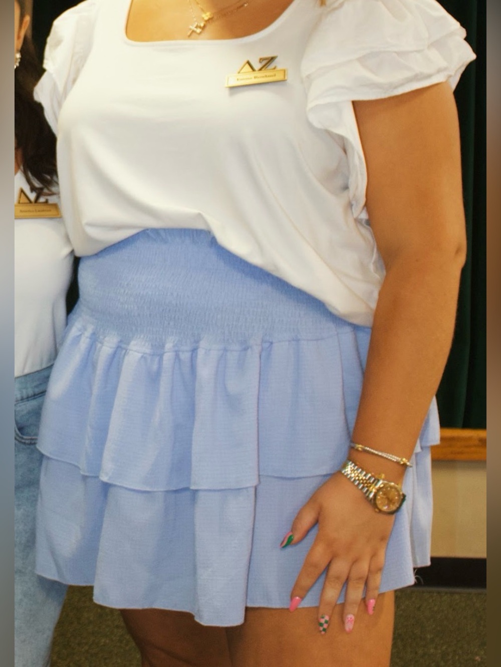 Plus size light blue mini skirt